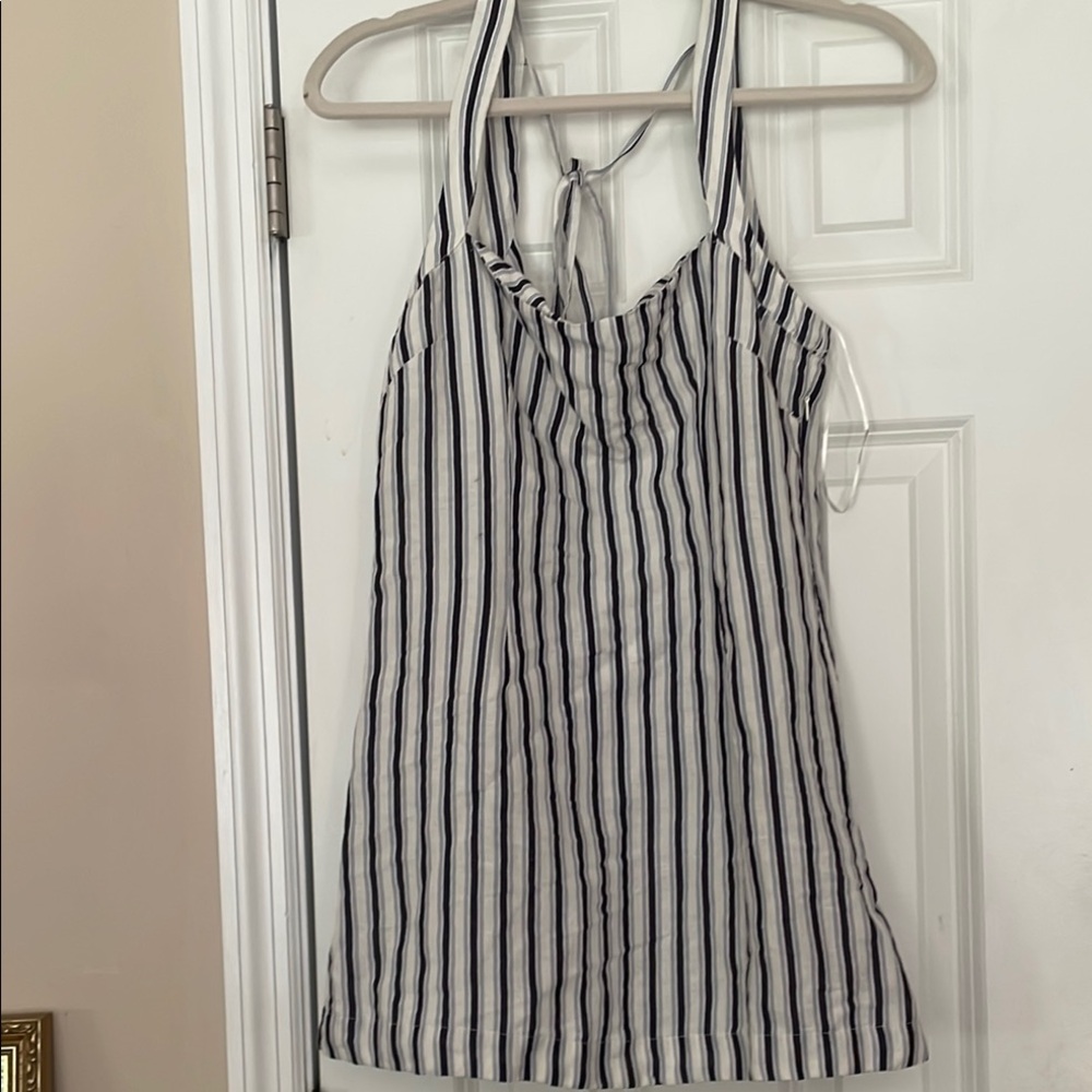 Anthropologie White and Blue Sleeveless Tie Front Tank Top Coverup